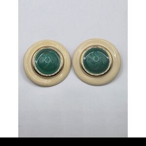 Elegant Cream and Green Stud Earrings